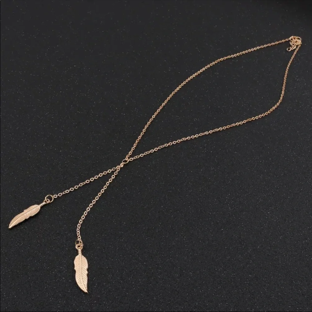 New Fashion Long Gold Color Leaves Choker Pendant Necklace - Picture 5 of 7